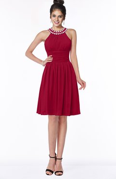 ColsBM Liana Dark Red Cute A-line Jewel Chiffon Pleated Bridesmaid Dresses