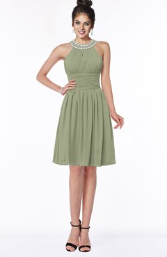 ColsBM Liana Moss Green Cute A-line Jewel Chiffon Pleated Bridesmaid Dresses