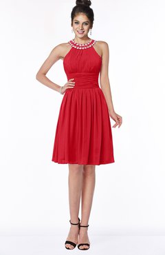 ColsBM Liana Red Cute A-line Jewel Chiffon Pleated Bridesmaid Dresses