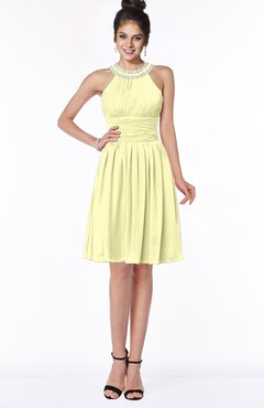 ColsBM Liana Wax Yellow Cute A-line Jewel Chiffon Pleated Bridesmaid Dresses