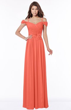 ColsBM Kate Living Coral Luxury V-neck Short Sleeve Zip up Chiffon Bridesmaid Dresses