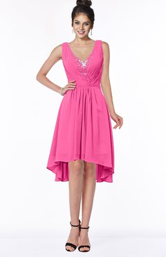 ColsBM Monica Rose Pink Traditional A-line V-neck Half Backless Chiffon Hi-Lo Bridesmaid Dresses