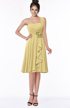 ColsBM Phoebe Gold Glamorous Bateau Sleeveless Zip up Chiffon Knee Length Bridesmaid Dresses