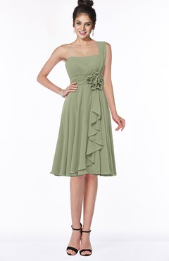 ColsBM Phoebe Moss Green Glamorous Bateau Sleeveless Zip up Chiffon Knee Length Bridesmaid Dresses