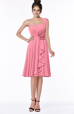 ColsBM Phoebe Watermelon Glamorous Bateau Sleeveless Zip up Chiffon Knee Length Bridesmaid Dresses