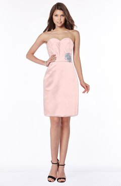 ColsBM Kenley Pastel Pink Gorgeous Sheath Sweetheart Zip up Satin Knee Length Bridesmaid Dresses