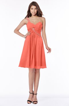 ColsBM Angeline Living Coral Gorgeous A-line Half Backless Chiffon Beaded Bridesmaid Dresses