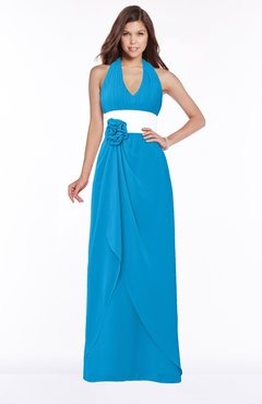 ColsBM Paulina Cornflower Blue Glamorous A-line Halter Chiffon Flower Bridesmaid Dresses