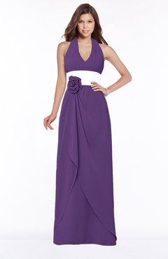 ColsBM Paulina Dark Purple Glamorous A-line Halter Chiffon Flower Bridesmaid Dresses