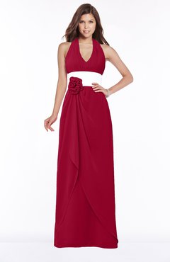 ColsBM Paulina Dark Red Glamorous A-line Halter Chiffon Flower Bridesmaid Dresses