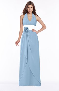 ColsBM Paulina Dusty Blue Glamorous A-line Halter Chiffon Flower Bridesmaid Dresses