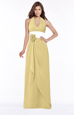 ColsBM Paulina Gold Glamorous A-line Halter Chiffon Flower Bridesmaid Dresses