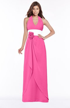 ColsBM Paulina Rose Pink Glamorous A-line Halter Chiffon Flower Bridesmaid Dresses