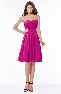 ColsBM Lilia Hot Pink Gorgeous A-line Zip up Chiffon Knee Length Pick up Bridesmaid Dresses