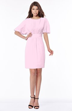 ColsBM Talia Baby Pink Luxury A-line Short Sleeve Zip up Chiffon Pleated Bridesmaid Dresses