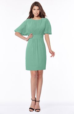 ColsBM Talia Beryl Green Luxury A-line Short Sleeve Zip up Chiffon Pleated Bridesmaid Dresses