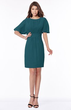 ColsBM Talia Blue Green Luxury A-line Short Sleeve Zip up Chiffon Pleated Bridesmaid Dresses