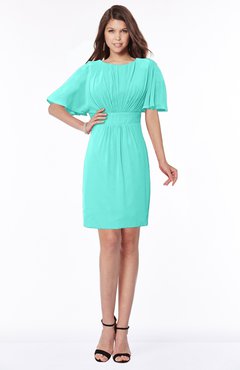 ColsBM Talia Blue Turquoise Luxury A-line Short Sleeve Zip up Chiffon Pleated Bridesmaid Dresses