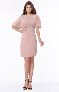 ColsBM Talia Blush Pink Luxury A-line Short Sleeve Zip up Chiffon Pleated Bridesmaid Dresses