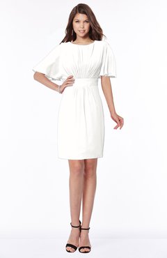 ColsBM Talia Cloud White Luxury A-line Short Sleeve Zip up Chiffon Pleated Bridesmaid Dresses