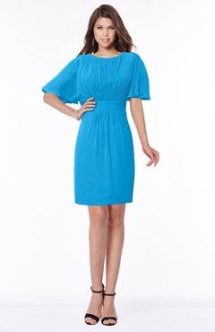 ColsBM Talia Cornflower Blue Luxury A-line Short Sleeve Zip up Chiffon Pleated Bridesmaid Dresses