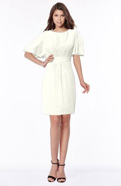 ColsBM Talia Cream Luxury A-line Short Sleeve Zip up Chiffon Pleated Bridesmaid Dresses