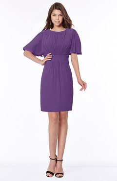 ColsBM Talia Dark Purple Luxury A-line Short Sleeve Zip up Chiffon Pleated Bridesmaid Dresses