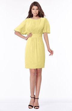 ColsBM Talia Misted Yellow Luxury A-line Short Sleeve Zip up Chiffon Pleated Bridesmaid Dresses