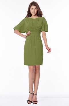 ColsBM Talia Olive Green Luxury A-line Short Sleeve Zip up Chiffon Pleated Bridesmaid Dresses