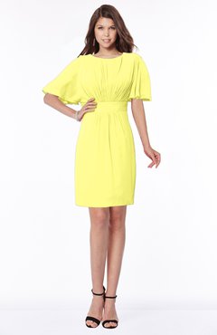 ColsBM Talia Pale Yellow Luxury A-line Short Sleeve Zip up Chiffon Pleated Bridesmaid Dresses