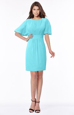 ColsBM Talia Turquoise Luxury A-line Short Sleeve Zip up Chiffon Pleated Bridesmaid Dresses