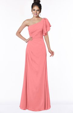 ColsBM Naomi Coral Glamorous A-line Short Sleeve Half Backless Chiffon Floor Length Bridesmaid Dresses