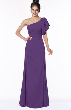 ColsBM Naomi Dark Purple Glamorous A-line Short Sleeve Half Backless Chiffon Floor Length Bridesmaid Dresses