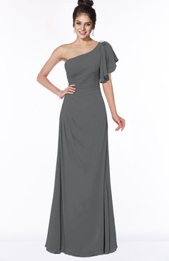 ColsBM Naomi Grey Glamorous A-line Short Sleeve Half Backless Chiffon Floor Length Bridesmaid Dresses