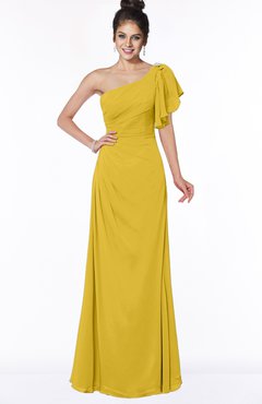 ColsBM Naomi Lemon Curry Glamorous A-line Short Sleeve Half Backless Chiffon Floor Length Bridesmaid Dresses