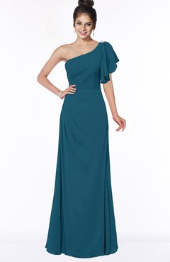 ColsBM Naomi Moroccan Blue Glamorous A-line Short Sleeve Half Backless Chiffon Floor Length Bridesmaid Dresses