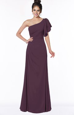 ColsBM Naomi Plum Glamorous A-line Short Sleeve Half Backless Chiffon Floor Length Bridesmaid Dresses