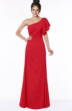 ColsBM Naomi Red Glamorous A-line Short Sleeve Half Backless Chiffon Floor Length Bridesmaid Dresses
