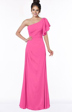 ColsBM Naomi Rose Pink Glamorous A-line Short Sleeve Half Backless Chiffon Floor Length Bridesmaid Dresses