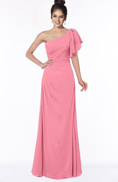 ColsBM Naomi Watermelon Glamorous A-line Short Sleeve Half Backless Chiffon Floor Length Bridesmaid Dresses
