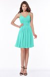 ColsBM Vera Blue Turquoise Modest A-line Sleeveless Zip up Knee Length Ruching Bridesmaid Dresses
