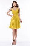 ColsBM Vera Lemon Curry Modest A-line Sleeveless Zip up Knee Length Ruching Bridesmaid Dresses