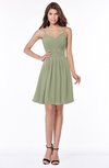 ColsBM Vera Moss Green Modest A-line Sleeveless Zip up Knee Length Ruching Bridesmaid Dresses