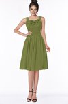 ColsBM Lainey Olive Green Gorgeous A-line Wide Square Sleeveless Chiffon Knee Length Bridesmaid Dresses