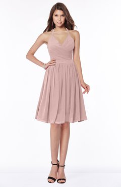 ColsBM Raine Blush Pink Traditional Halter Sleeveless Chiffon Knee Length Bridesmaid Dresses