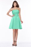 ColsBM Karen Mint Green Glamorous A-line Strapless Sleeveless Half Backless Satin Bridesmaid Dresses
