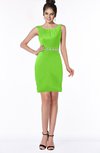ColsBM Meadow Classic Green Luxury Sleeveless Satin Knee Length Beaded Bridesmaid Dresses