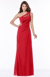 ColsBM Kathleen Red Mature A-line One Shoulder Half Backless Floor Length Lace Bridesmaid Dresses