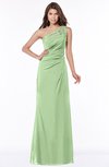 ColsBM Kathleen Sage Green Mature A-line One Shoulder Half Backless Floor Length Lace Bridesmaid Dresses