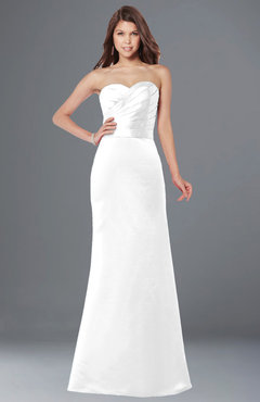 ColsBM Cara White Modest A-line Sleeveless Half Backless Floor Length Ruching Bridesmaid Dresses